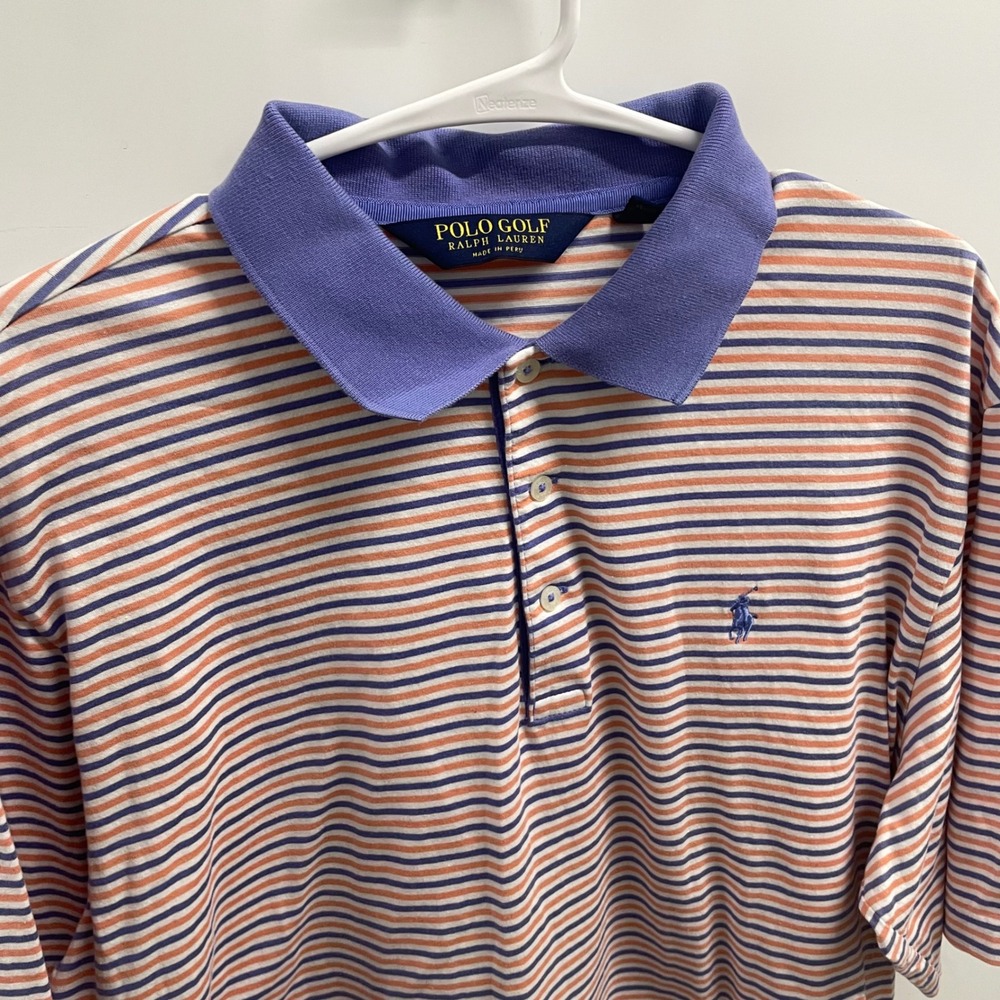 Polo Golf Ralph Lauren Mens Large Striped Polo Shirt Orange Purple Lakewood L